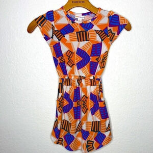 LuLaRoe Mini Dress Short Sleeve Orange, purple, blue bold print 4